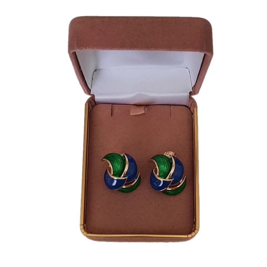 Woven Green And Blue Clip Earrings(2)