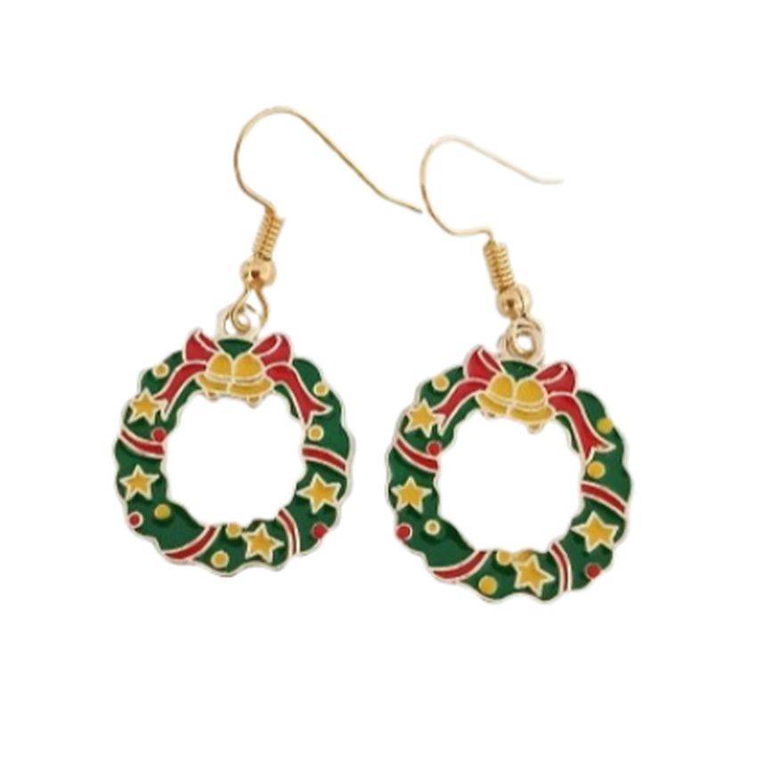 Wreath Dangly Christmas Earrings
