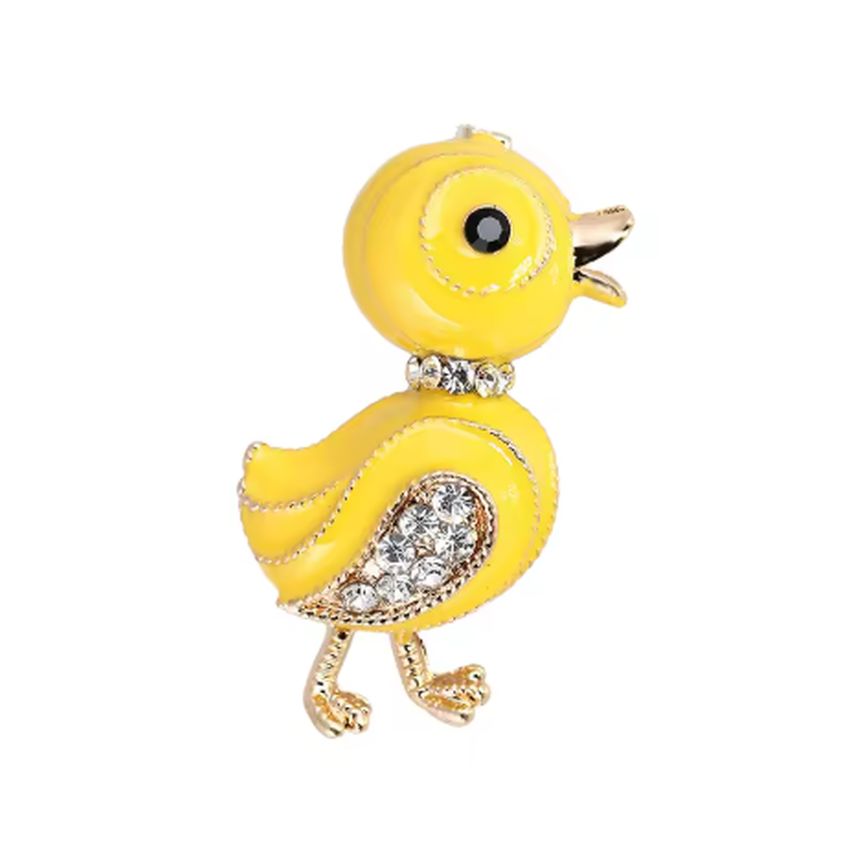 Yellow Duck Diamante Brooch