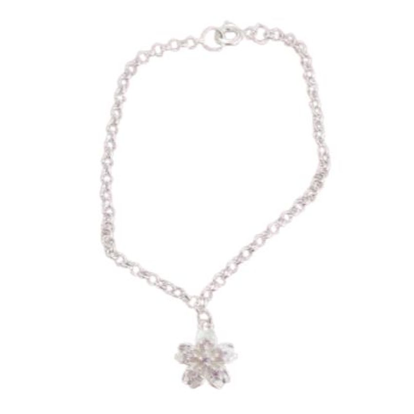 Young Childs Pink Flower Sterling Silver Bracelet