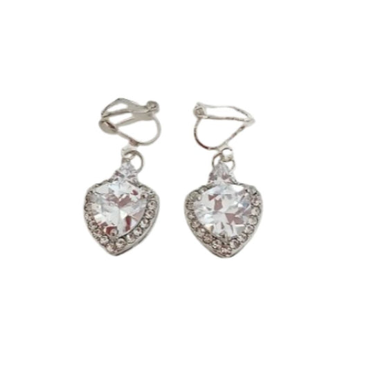 Zirconia Heart Clip On Earrings