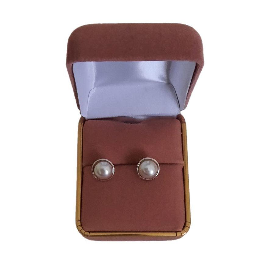 10mm Circular Silver And Pearl Stud Earrings