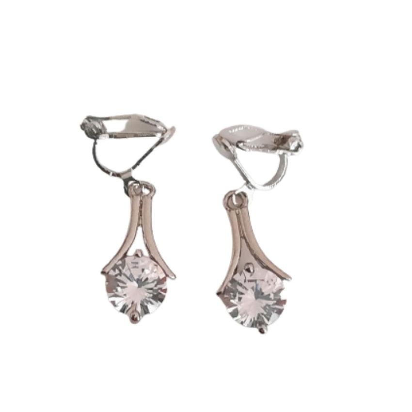 10mm Cubic Zirconia Drop Clip On Earrings