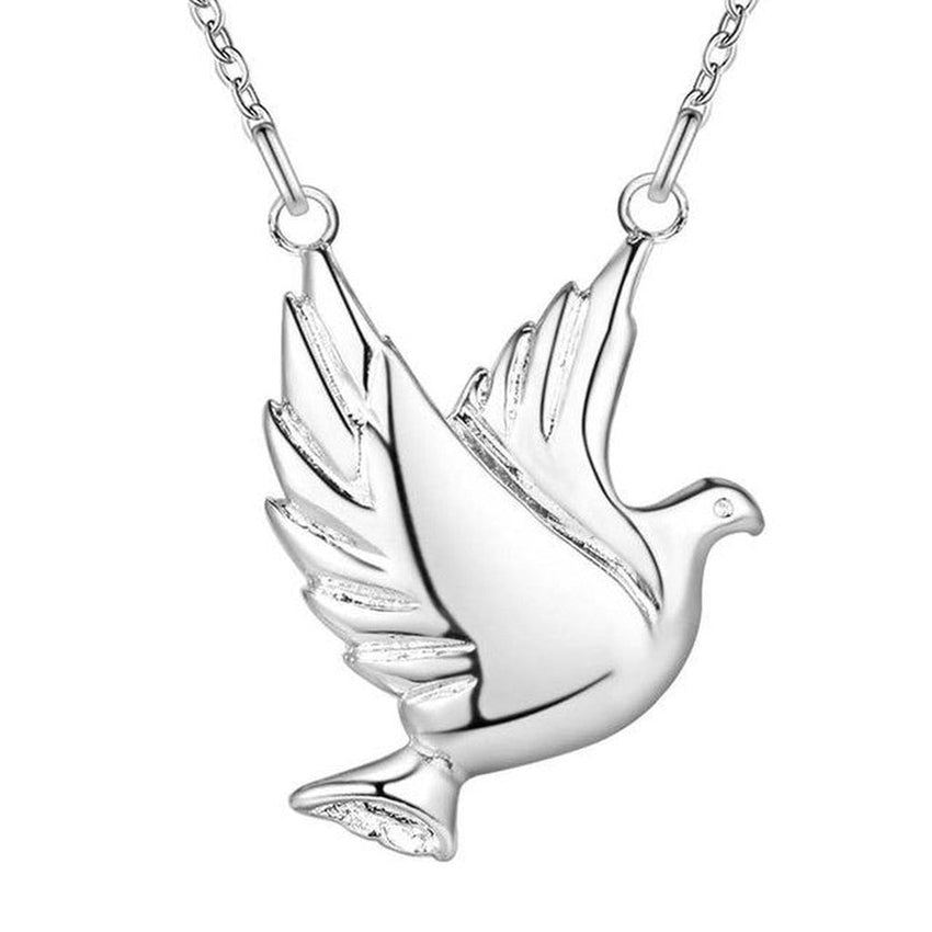 18 Inch Sterling Silver Chain With a Large Solid Flying Dove Necklace