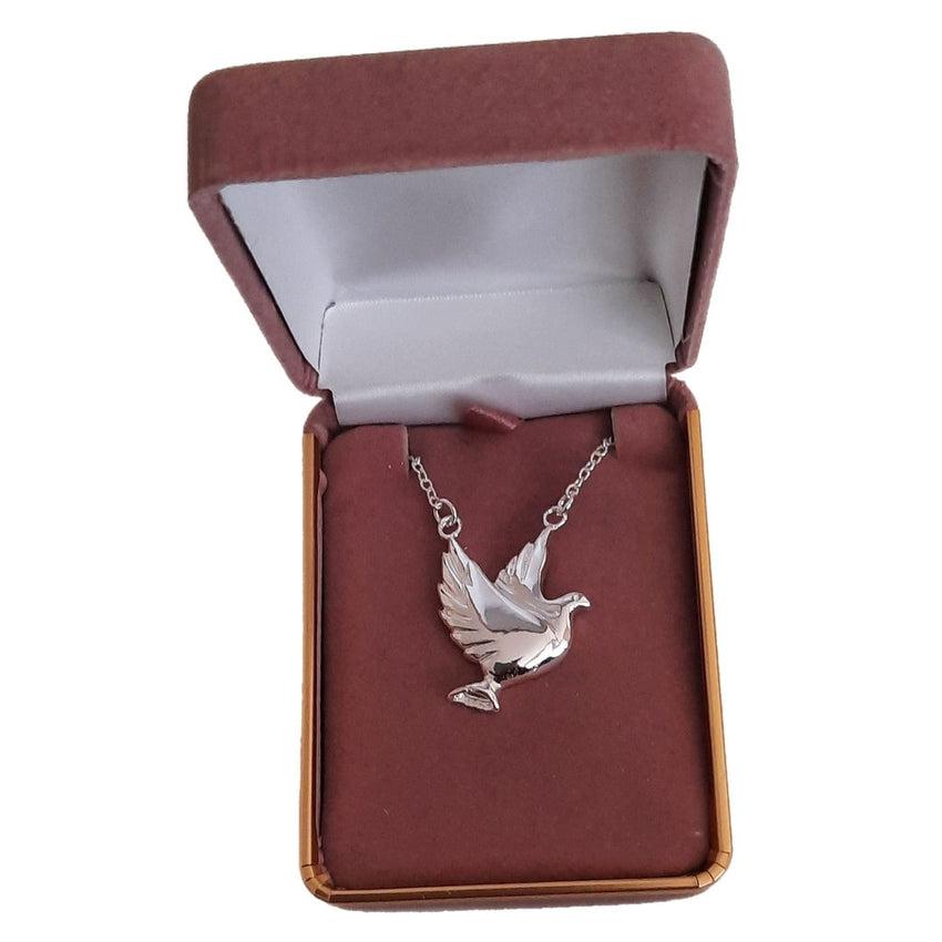 18 Inch Sterling Silver Chain With a Large Solid Flying Dove Necklace