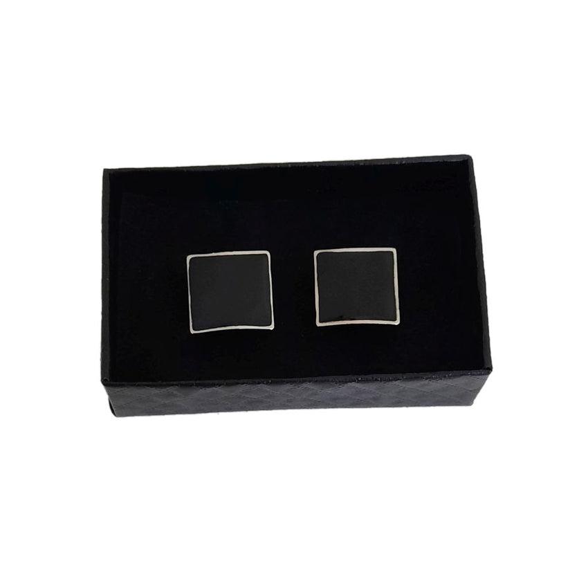 20mm Plain Black Enamel Square Cufflinks