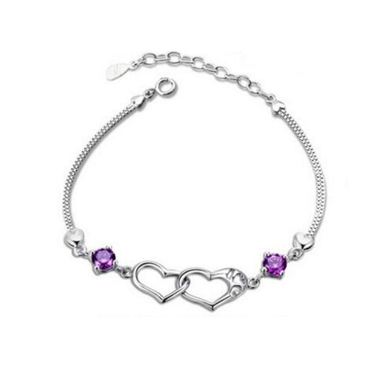 2 Heart Centre Purple Stone Adjustable Bracelet
