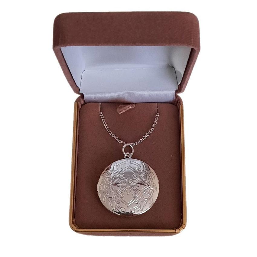 35mm Silver Round Shaped Locket With Engraved Detail