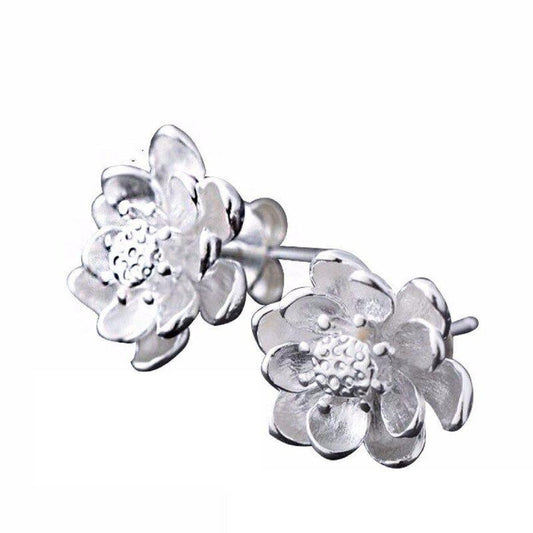3D Effect Silver Open Flower Petals Earrings