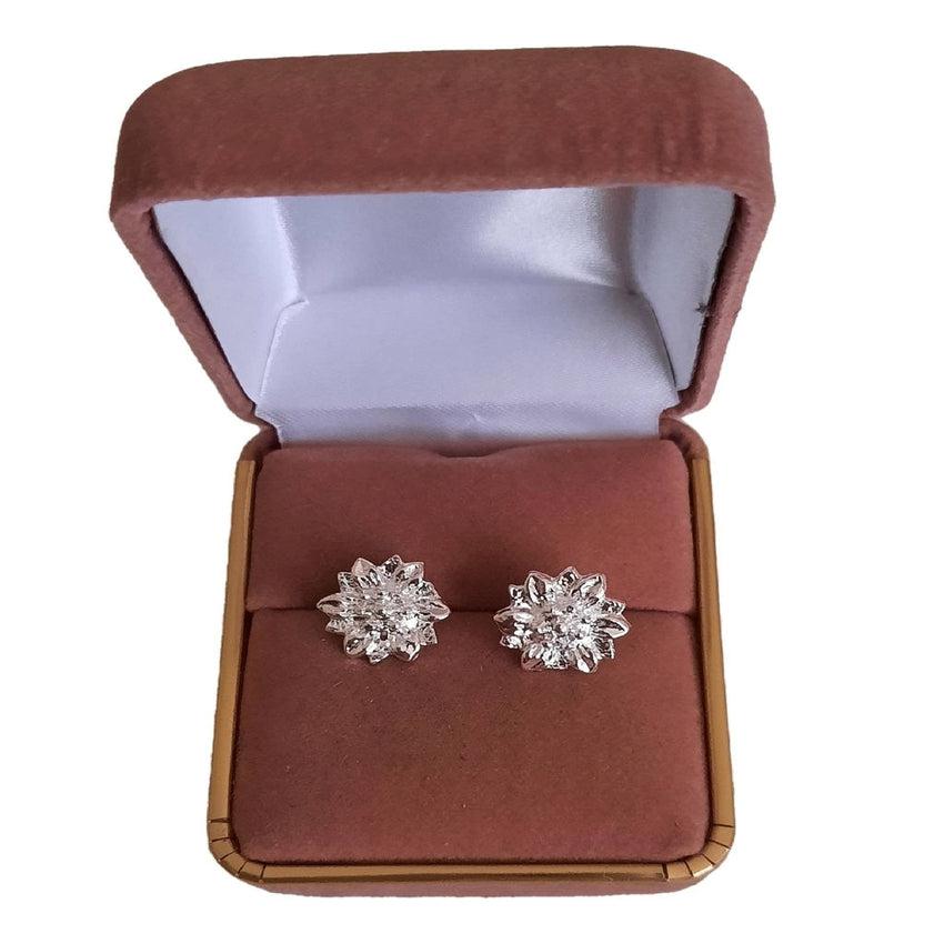 3D Effect Silver Open Flower Petals Earrings