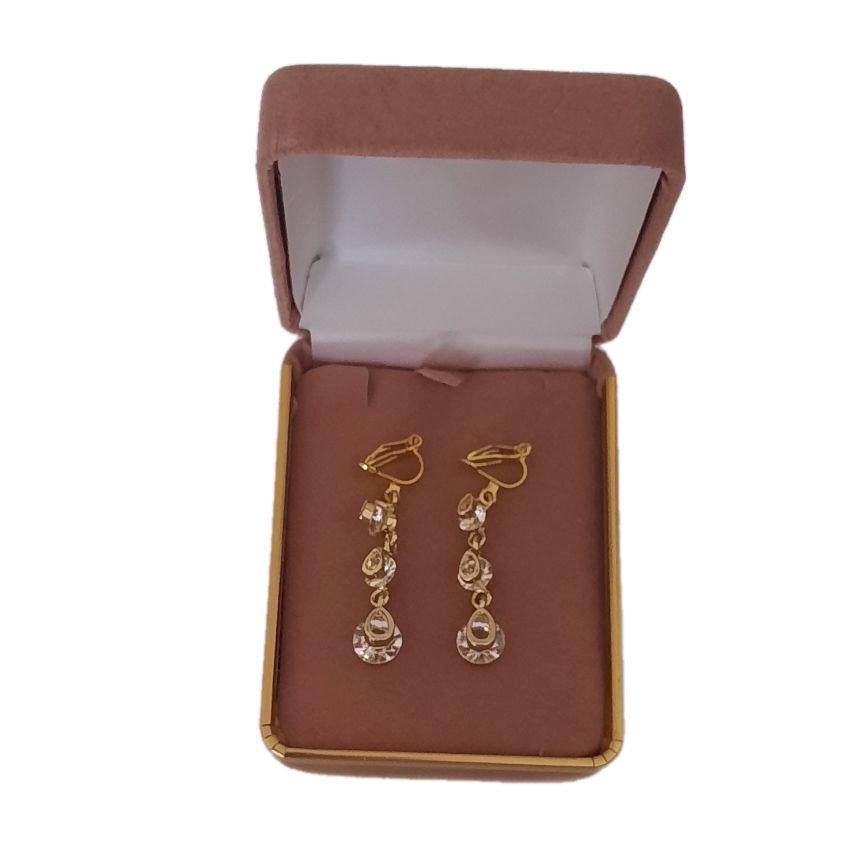 3 Drop Cubic Zirconia Gold Clip On Earrings(2)