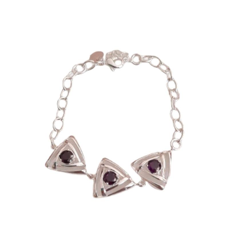 3 Linked Triangle Bracelet With Purple Centre Stones