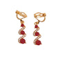 3 Stone Red Crystal Drop Clip On Earrings