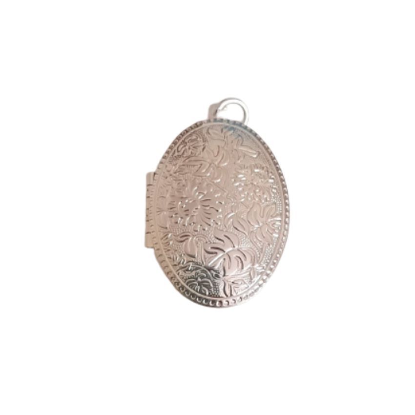 40mm Oval Locket Embossed With Flowers And Leaves
