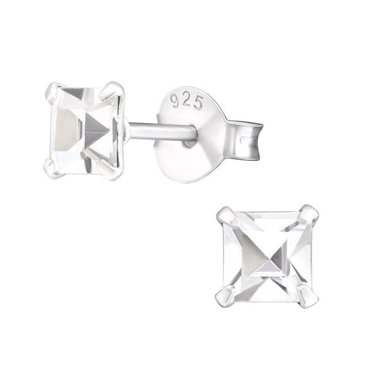 5mm Square Cubic Zirconia Silver Earrings