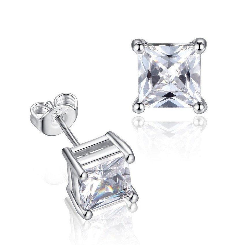 6mm Square Cubic Zirconia Silver Earrings