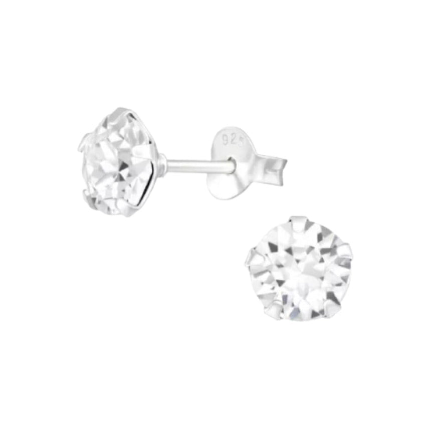 6mm Girls Round White Crystal Earrings