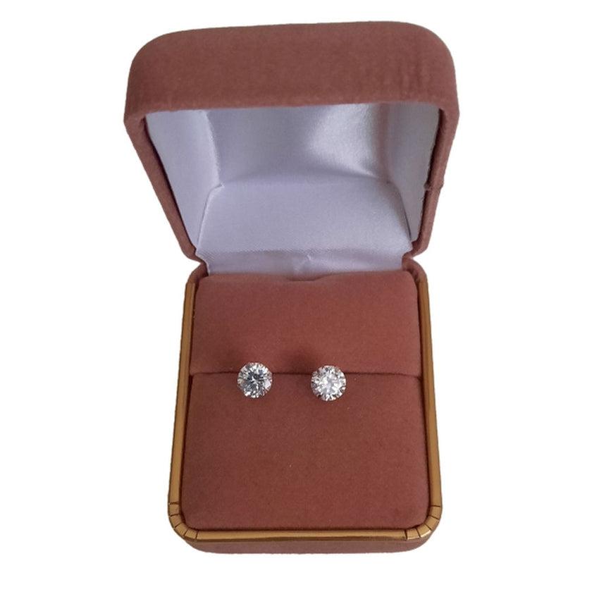 6mm Girls Round White Crystal Earrings