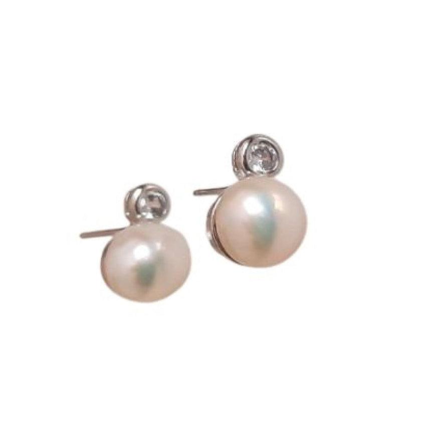 8mm Pearl Earrings With a Cubic Zirconia Round Stone Top