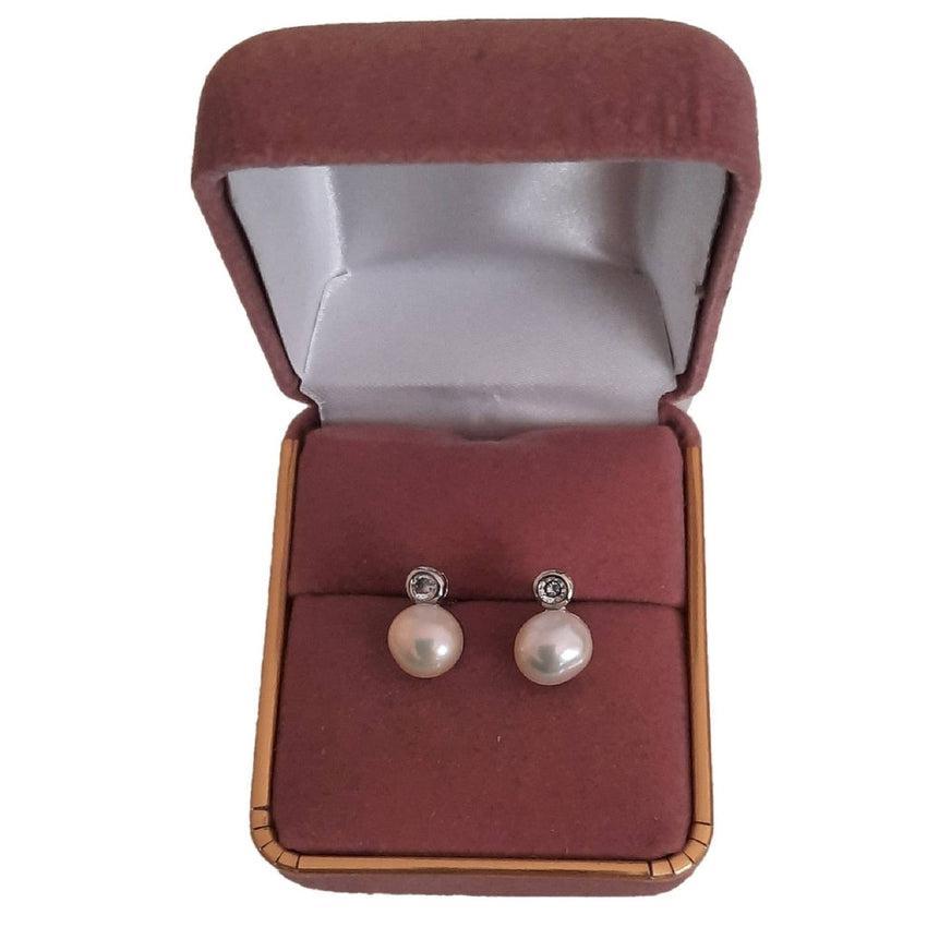 8mm Pearl Earrings With a Cubic Zirconia Round Stone Top