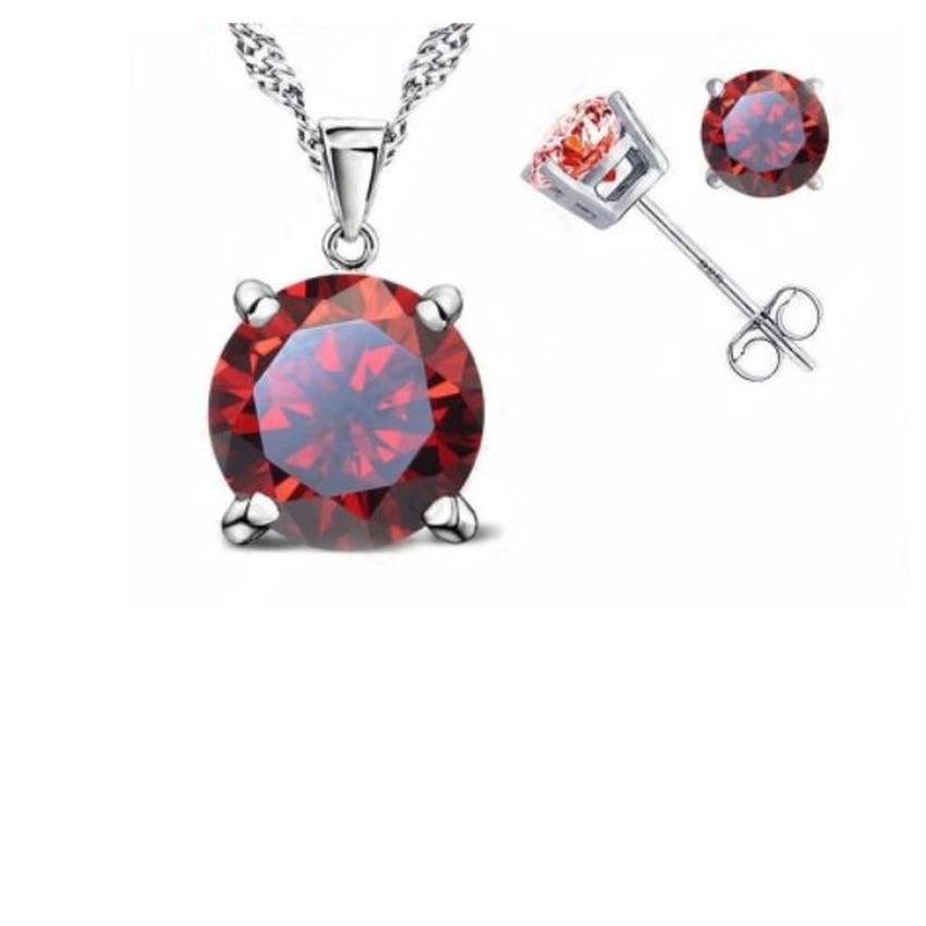 8mm Red Cubic Zirconia Solitaire Matching Jewellery Set