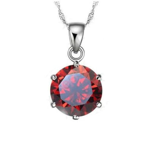 8mm Ruby Red Coloured Solitaire Pendant Set in Sterling Silver