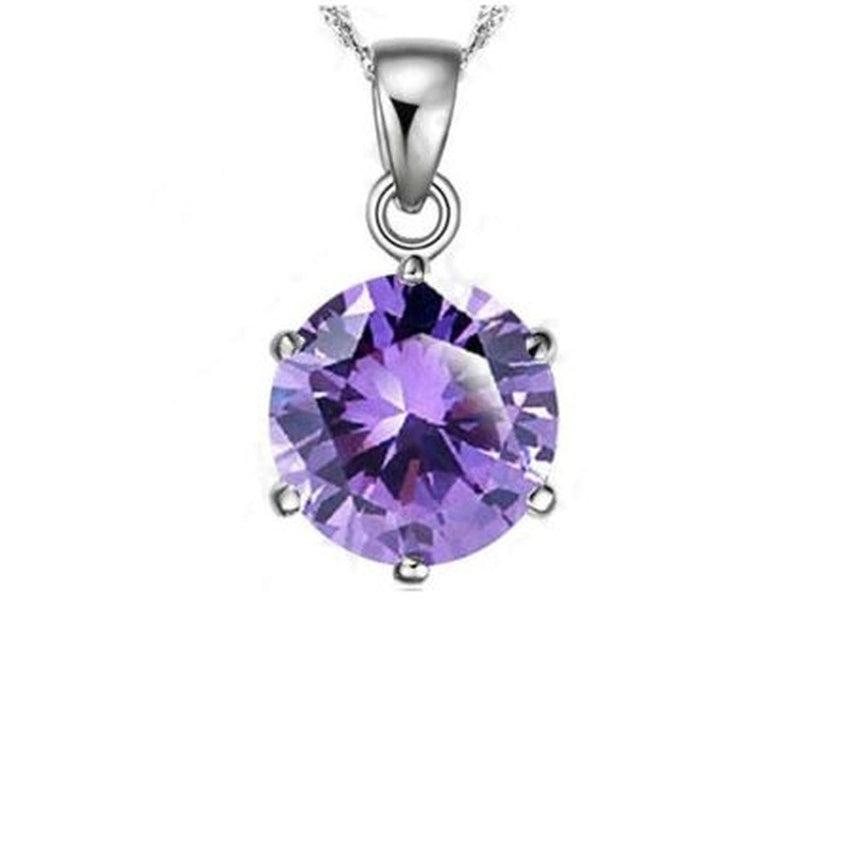 8mm Silver Purple Solitaire Stone Pendant