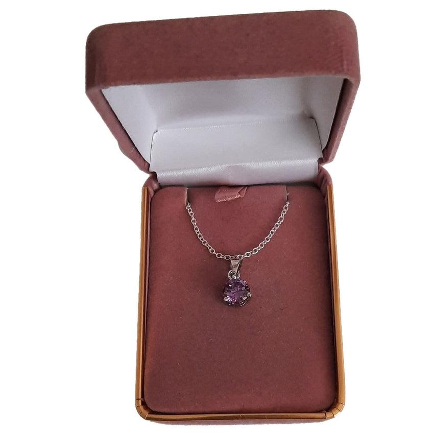 8mm Silver Purple Solitaire Stone Pendant