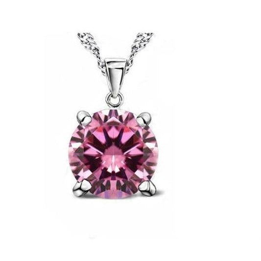 8mm Single Solitaire Pink Stone Silver Necklace