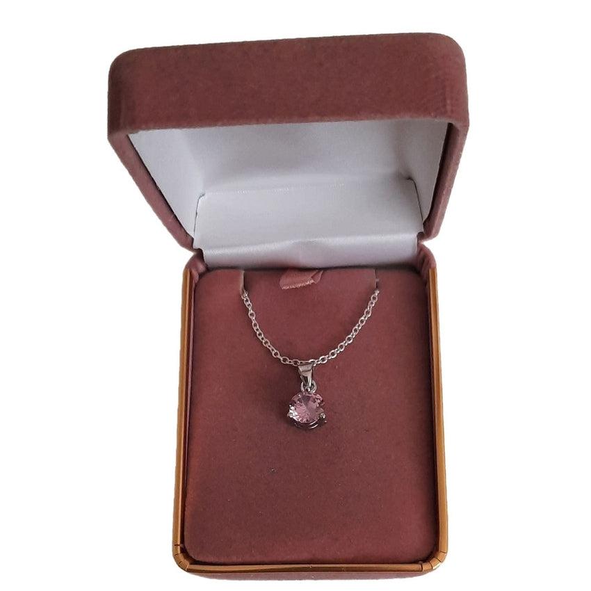 8mm Single Solitaire Pink Stone Silver Necklace