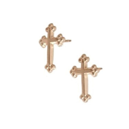 9ct Gold Bevelled Edge Girls Cross Earrings