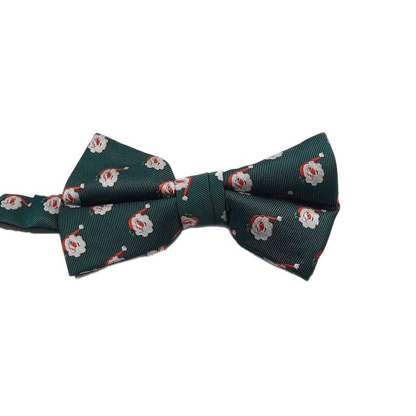 Adjustable Green Bow Tie With Santa Faces