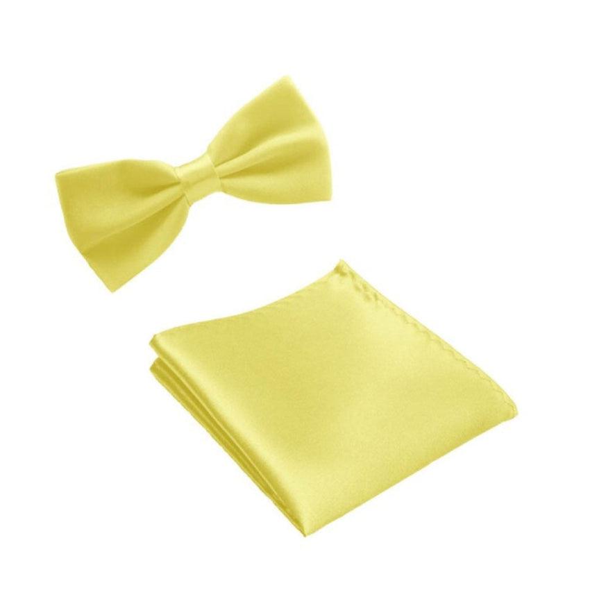 Adjustable Lemon Matching Bow Tie And Handkerchief Set