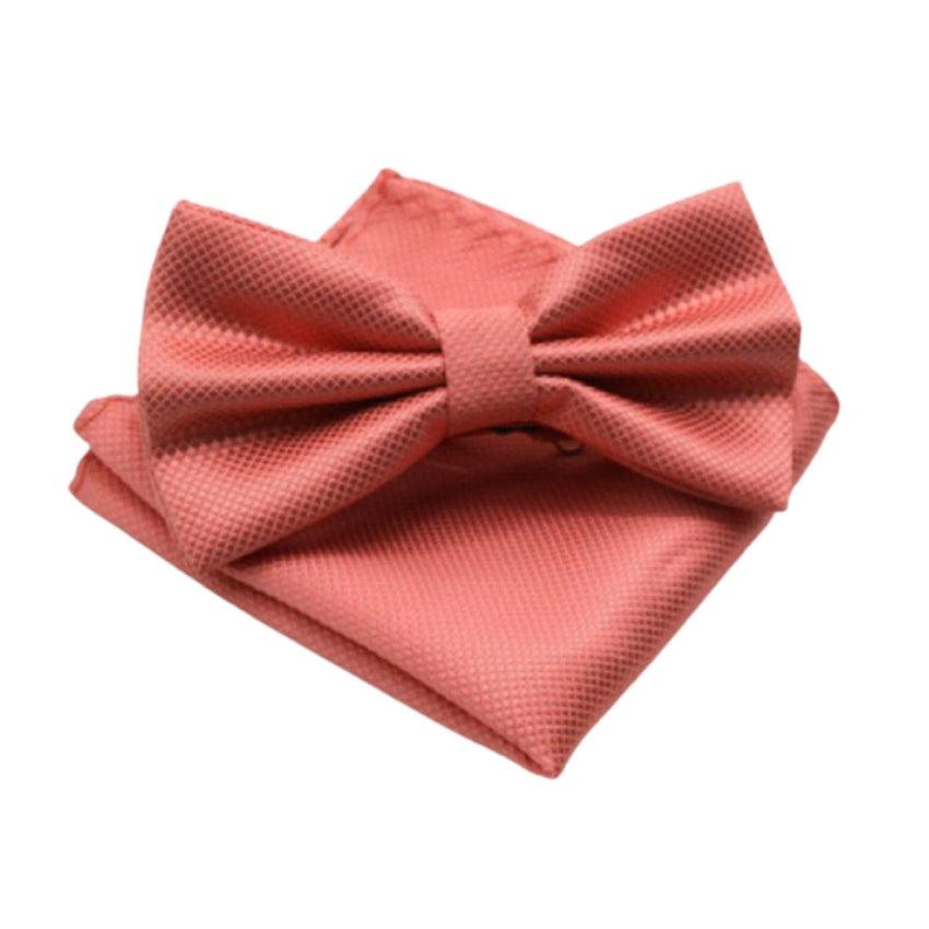 Adjustable Salmon Coloured Patterned Bow Tie Set