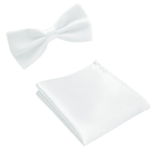 Adjustable White Dickie Bow And Matching Hanky Set