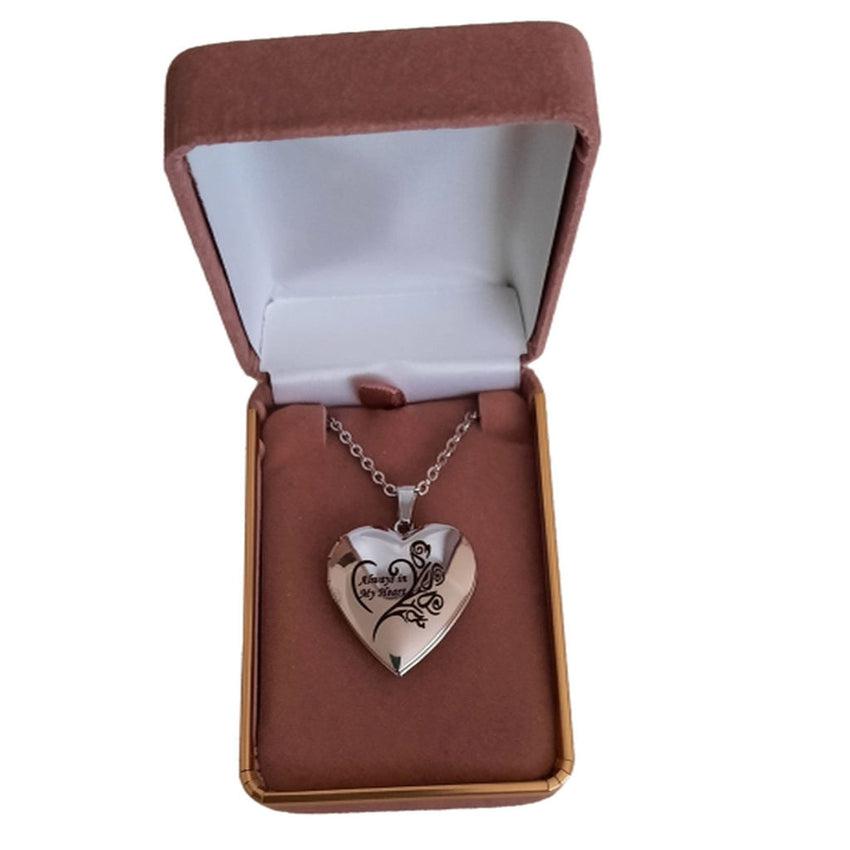 Always In My Heart Engraved Silver Plated Heart Picture Locket