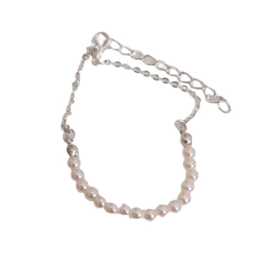 Arched Centre Pearl Beaded Silver Plated Bracelet