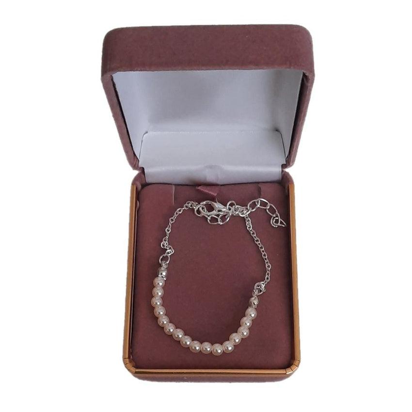 Arched Centre Pearl Beaded Silver Plated Bracelet