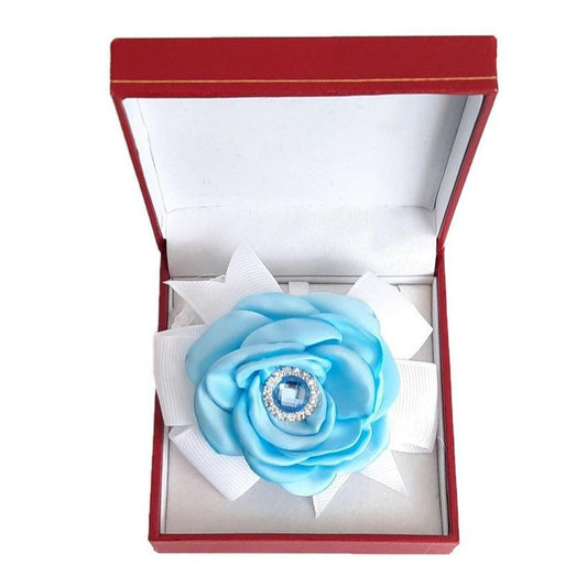 Baby Blue Satin Rose Flower Wrist Corsage