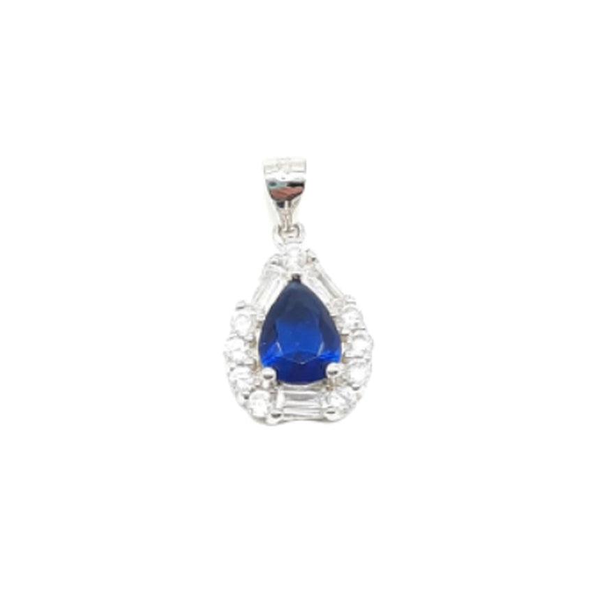 Baguette Blue Stone Centre Pendant With CZ Surround