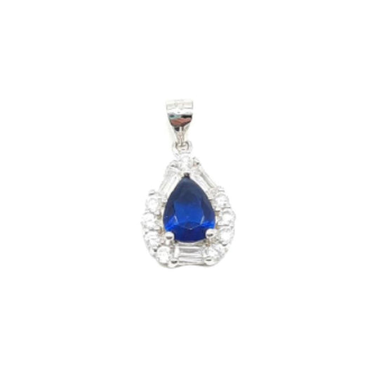 Baguette Blue Stone Centre Pendant With CZ Surround
