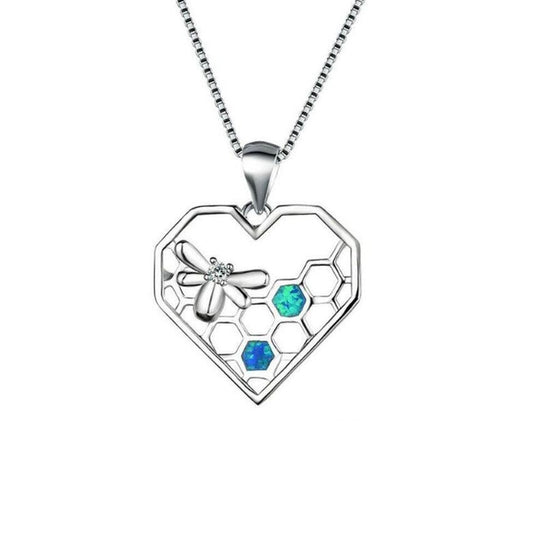Bee And Imitation Blue Opal Honeycomb Pendant