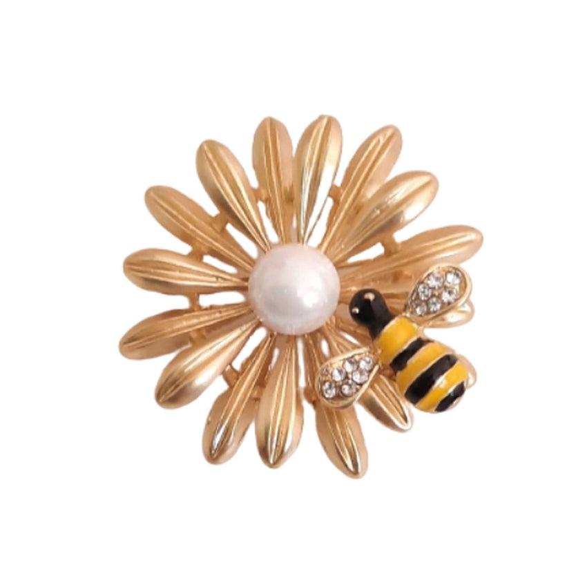 Bee On A Flower Pearl Centre Brooch