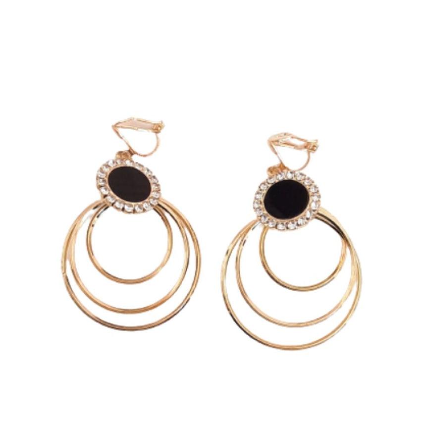 Black And Gold Circle Clip On Earrings