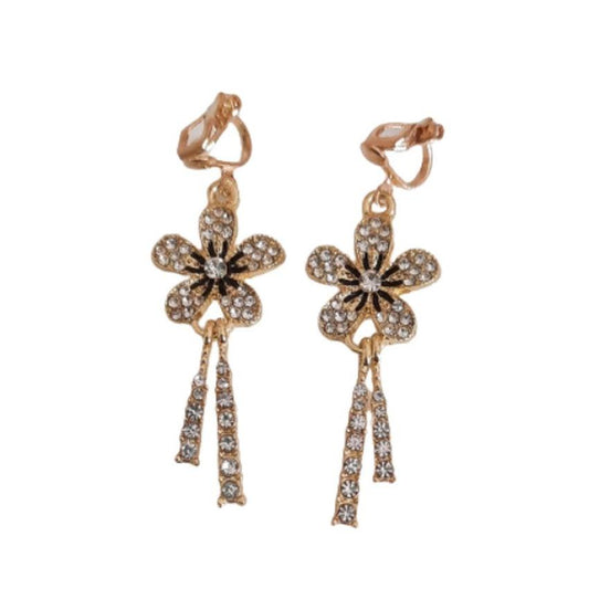 Black And Gold Flower Clip On Earrings