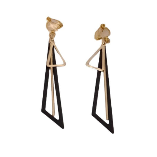 Black And Gold Triangle Clip On Earrings
