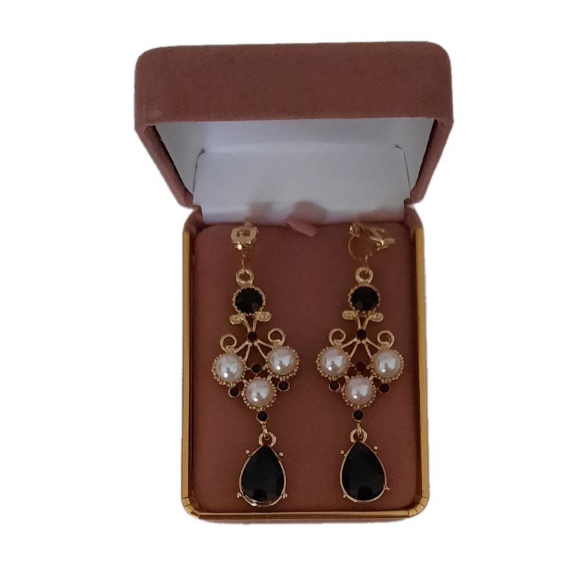Black And Pearl Chandelier Clip On Earrings(2)