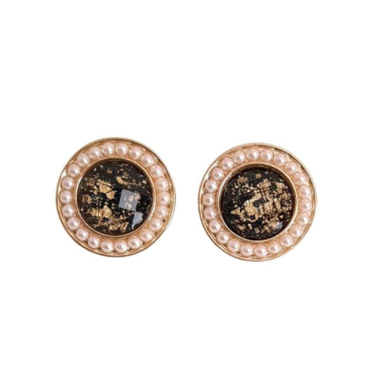 Black And Pearl Enamel Clip On Earrings