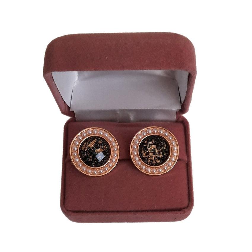 Black And Pearl Enamel Clip On Earrings