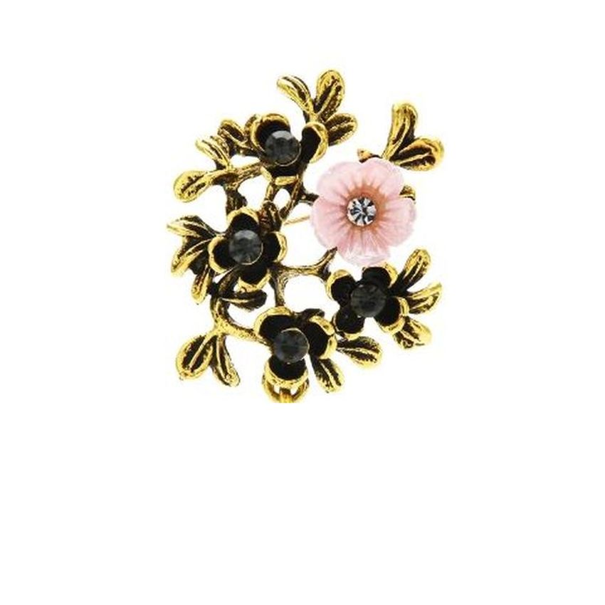 Black And Pink Flower Drop Brooch